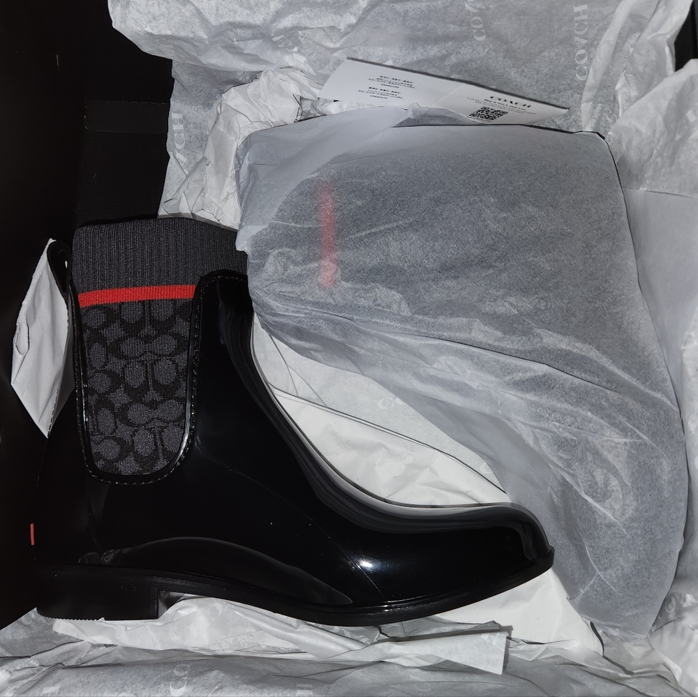 Coach Black and Red Rain Boots